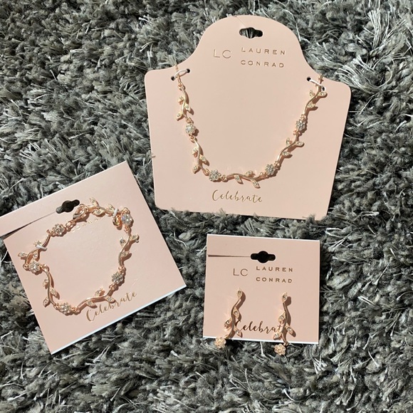NWT LC LAUREN CONRAND Rose Gold earrings, bracelet, and necklace SET